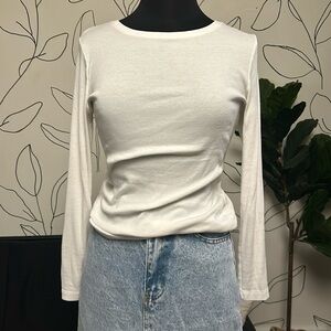Ribbed White Long Sleeve Tee